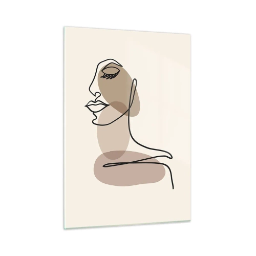 Impression sur verre - Image sur verre - Portrait d'un visage de femme dans un style minimaliste et abstrait - 50x70cm - S'écouter - Décoration murale moderne pour le salon et la chambre ARTTOR