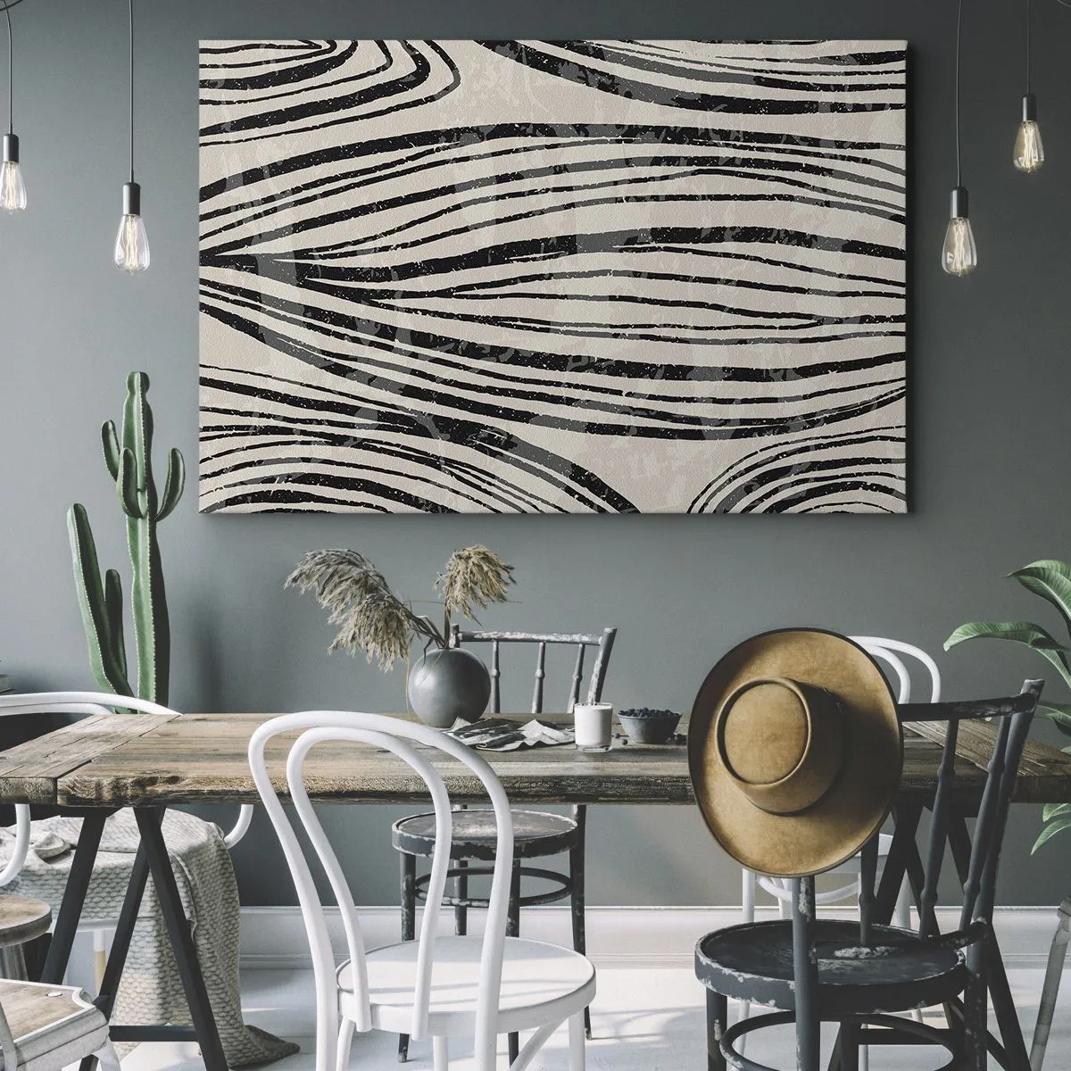 Impression sur toile - Image sur toile - Vagues abstraites dans des tons noirs et blancs - 100x70cm - Ligne de marécage - Décoration murale moderne pour le salon et la chambre ARTTOR
