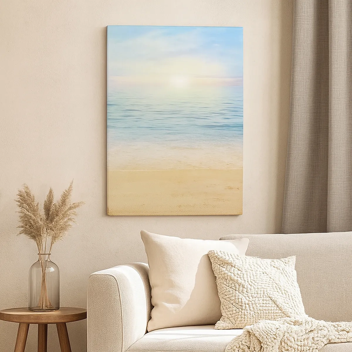 Impression sur toile - Image sur toile - Une plage avec une mer turquoise et un ciel clair - 50x70cm - Le grand bleu - Décoration murale moderne pour le salon et la chambre ARTTOR