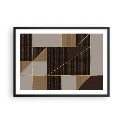 Affiche dans un cadre noir - Poster - Motifs géométriques dans les tons de marron avec des lignes dorées - 70x50cm - Mozaique de bronze et d'or - Décoration murale moderne pour le salon et la chambre ARTTOR