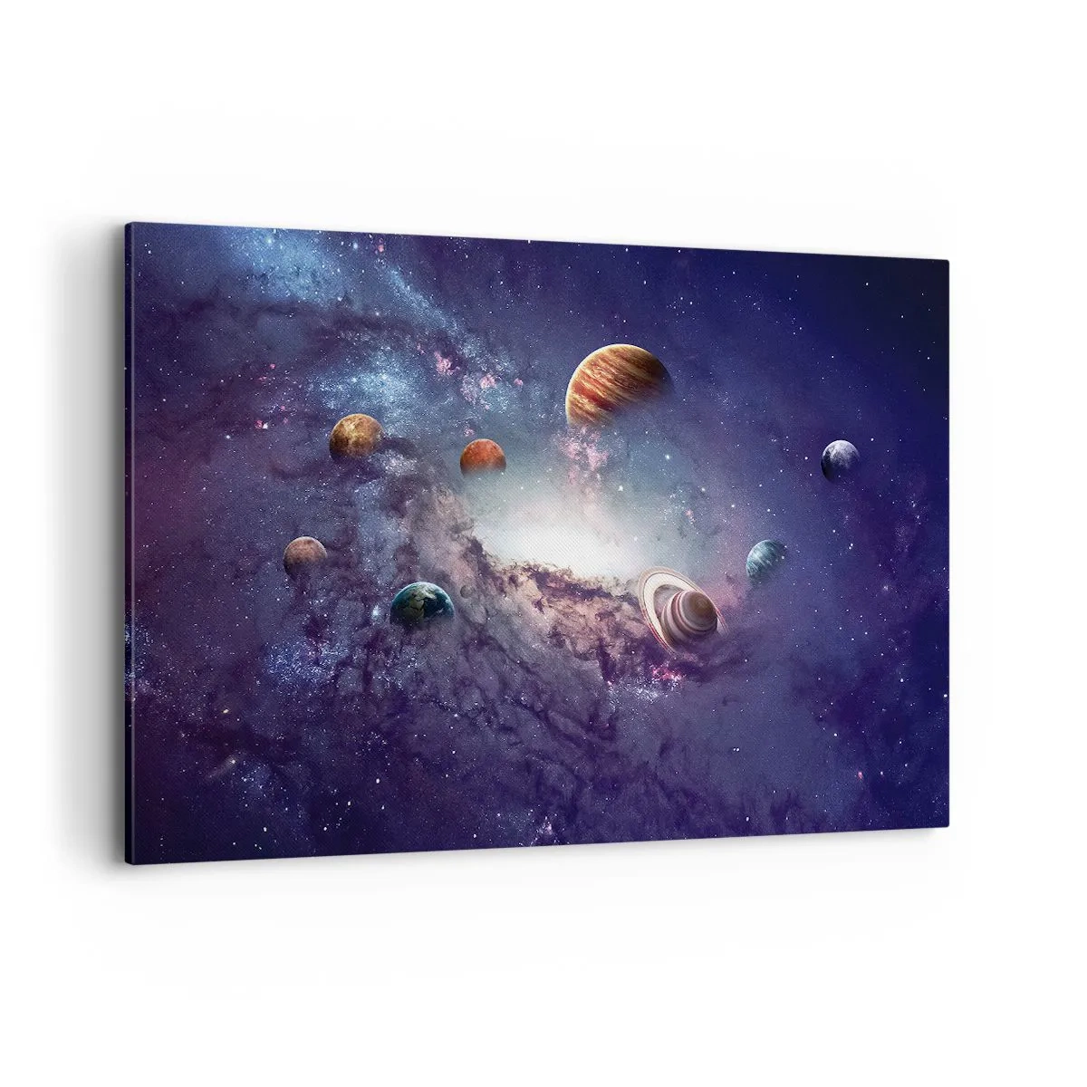 Impression sur toile - Image sur toile - Planètes dans une galaxie avec une nébuleuse en arrière-plan - 120x80cm - Système de danse solaire - Décoration murale moderne pour le salon et la chambre ARTTOR