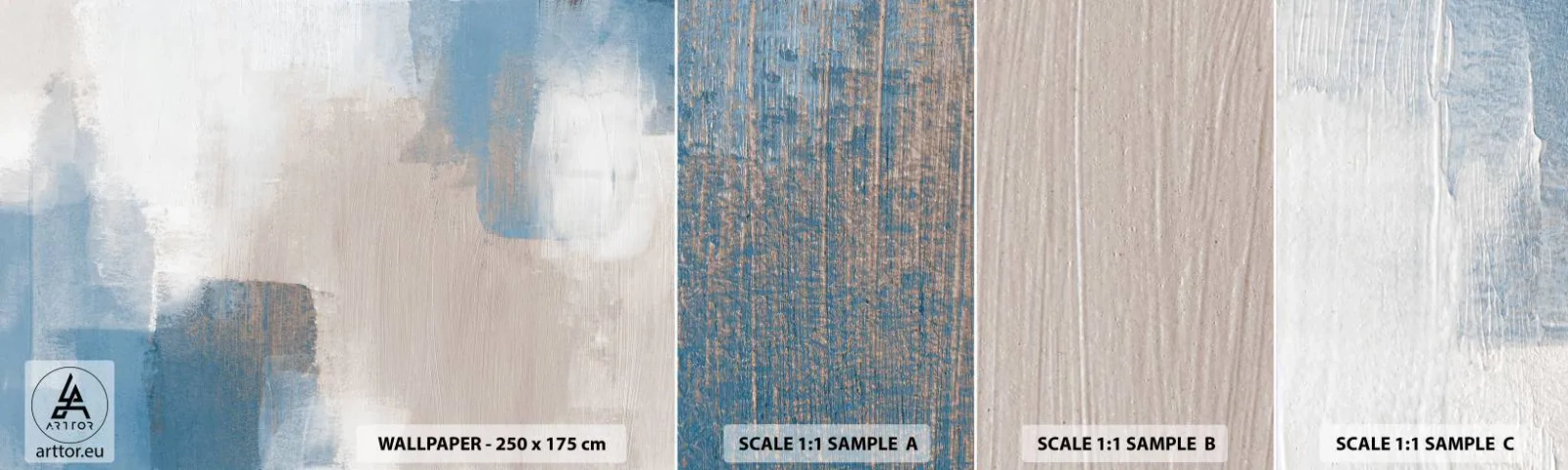 Échantillon de Papier Peint Autocollant Deluxe Sticker - Abstraction rose derrière un rideau de bleu - Morceau, Contemporain, Des peintures - 100x30 cm