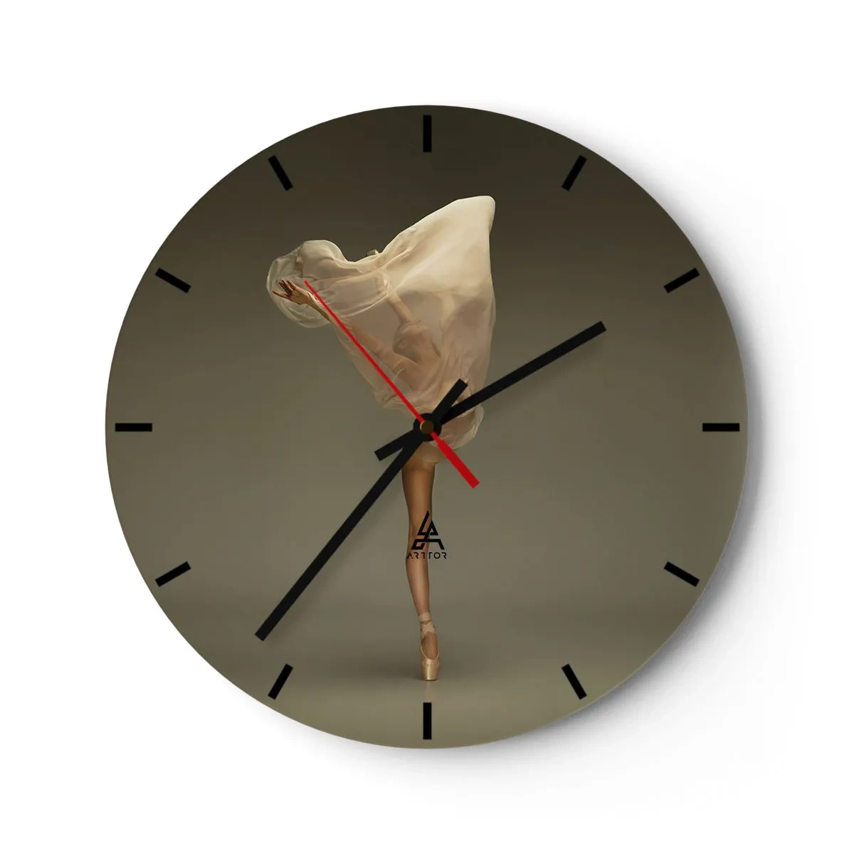 Horloge murale - Pendule murale - Une ballerine dans une pose de danse enveloppée dans un tissu aéré - 30x30cm - Il va bientôt s'envoler - Décoration murale moderne pour le salon, la cuisine et la chambre ARTTOR