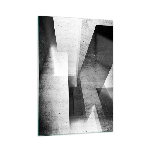 Impression sur verre - Image sur verre - Formes géométriques en béton dans des tons noirs et blancs - 50x70cm - Structure de l'espace - Décoration murale moderne pour le salon et la chambre ARTTOR
