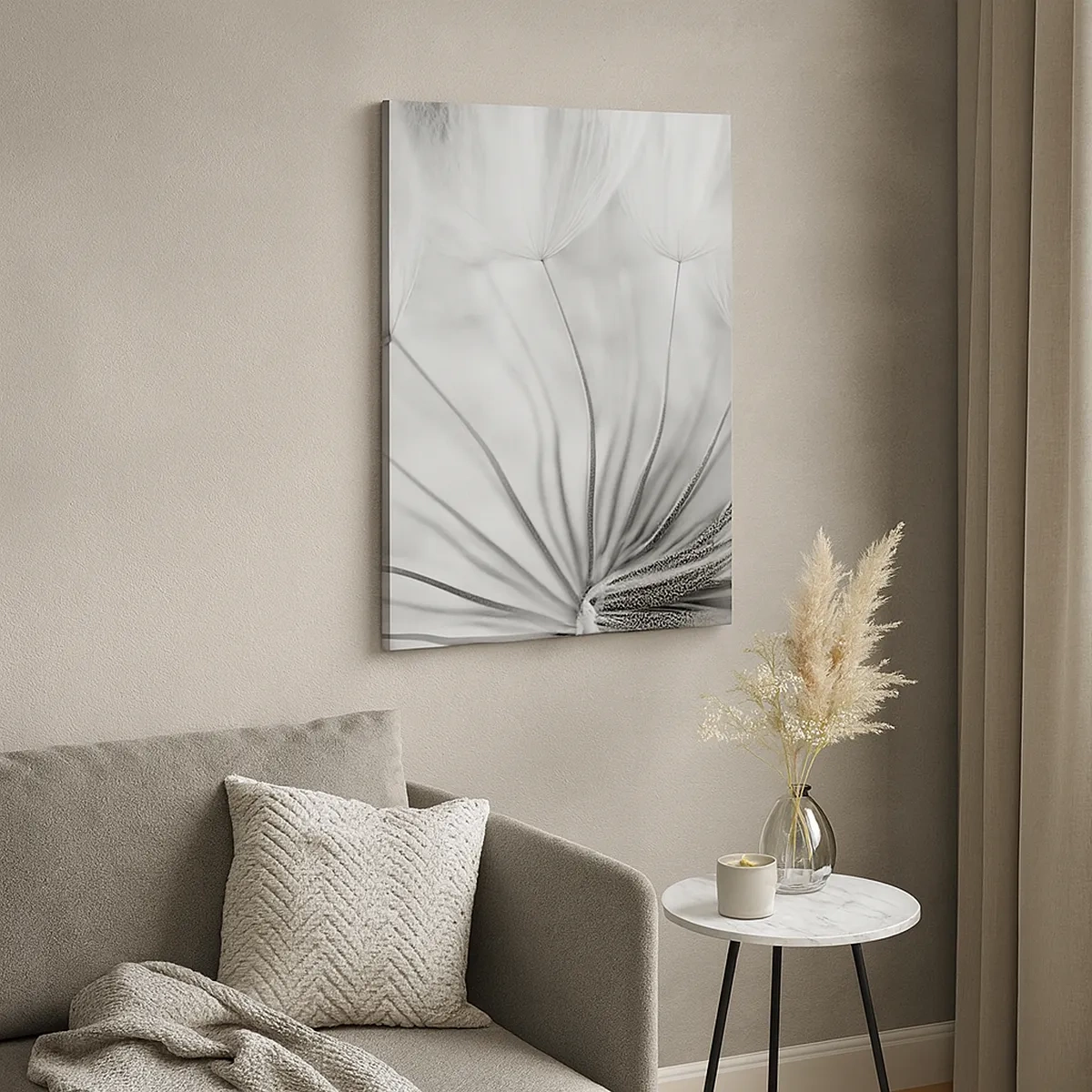 Impression sur toile - Image sur toile - Pissenlits délicats dans des tons noir et blanc - 50x70cm - Aigrette avant son envol - Décoration murale moderne pour le salon et la chambre ARTTOR