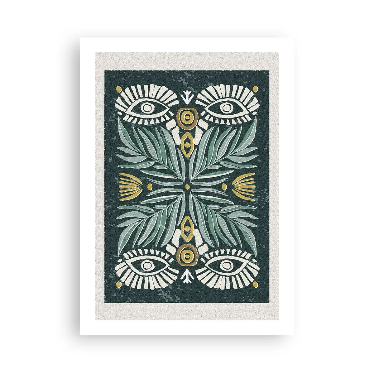 Affiche - Poster - Motif symétrique avec des feuilles et des yeux sur un fond sombre - 50x70cm - Comme une découpe folklorique - Décoration murale moderne pour le salon et la chambre ARTTOR