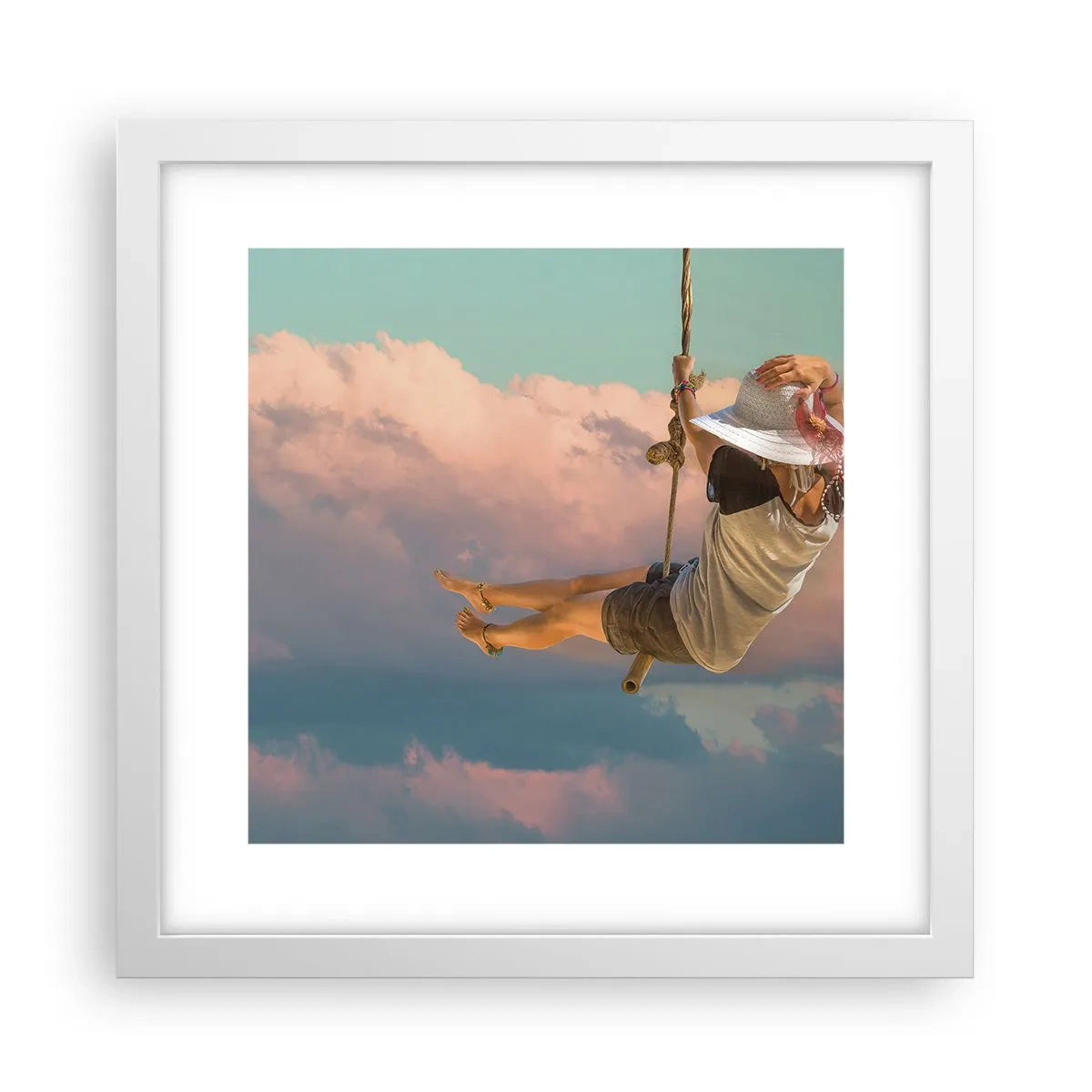 Affiche dans un cadre blanc - Poster - S'amuser dans les nuages - 30x30 cm