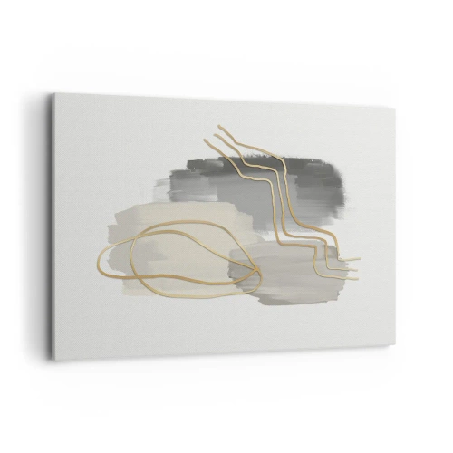 Impression sur toile - Image sur toile - Lignes dorées abstraites sur fond gris - 120x80cm - Durée et mouvement - Décoration murale moderne pour le salon et la chambre ARTTOR