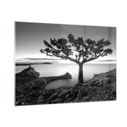 Impression sur verre - Image sur verre - Un arbre sur une falaise surplombant la baie - 100x70cm - Paix jusqu'à l'horizon - Décoration murale moderne pour le salon et la chambre ARTTOR