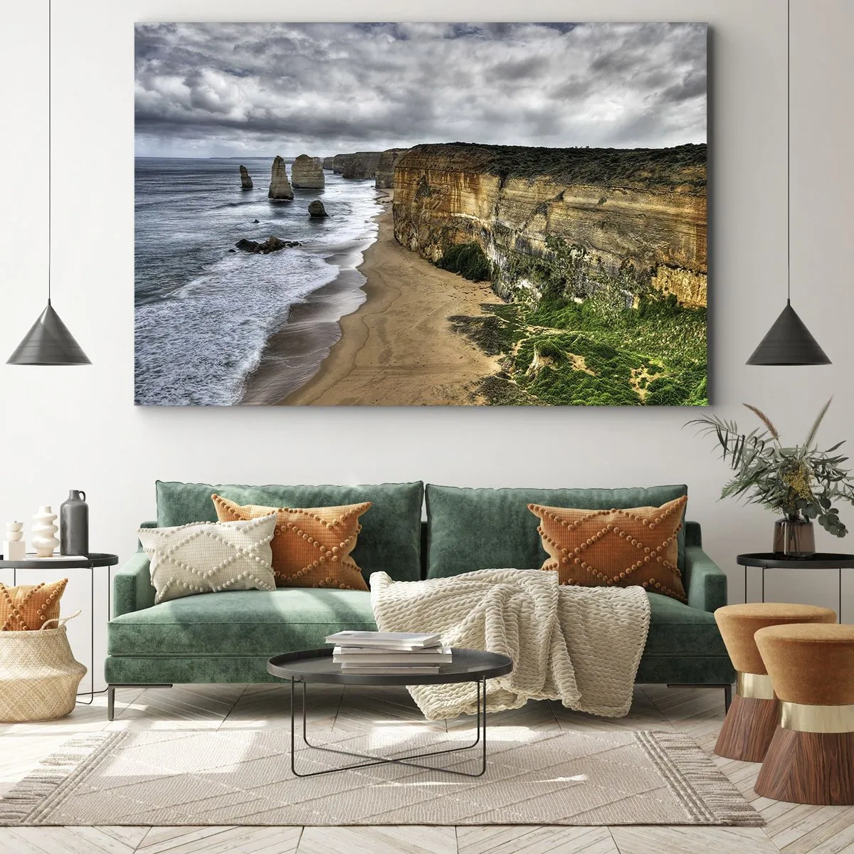 Impression sur toile - Image sur toile - Côte rocheuse avec plage et formations rocheuses - 100x70cm - Beauté brute - Décoration murale moderne pour le salon et la chambre ARTTOR