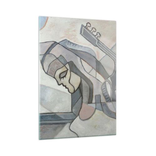 Impression sur verre - Image sur verre - Figure artistique d'une femme avec une guitare aux couleurs pastel - 50x70cm - Au pouvoir de la musique - Décoration murale moderne pour le salon et la chambre ARTTOR