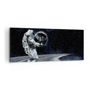 Impression sur toile - Image sur toile - Astronaute avec la Terre contre le ciel étoilé - 120x50cm - Sur la Voie Lactée - Décoration murale moderne pour le salon et la chambre ARTTOR
