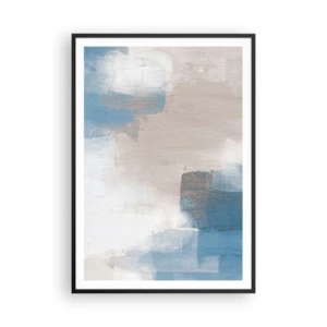 Affiche dans un cadre noir - Poster - Abstraction rose derrière un rideau de bleu - 70x100 cm