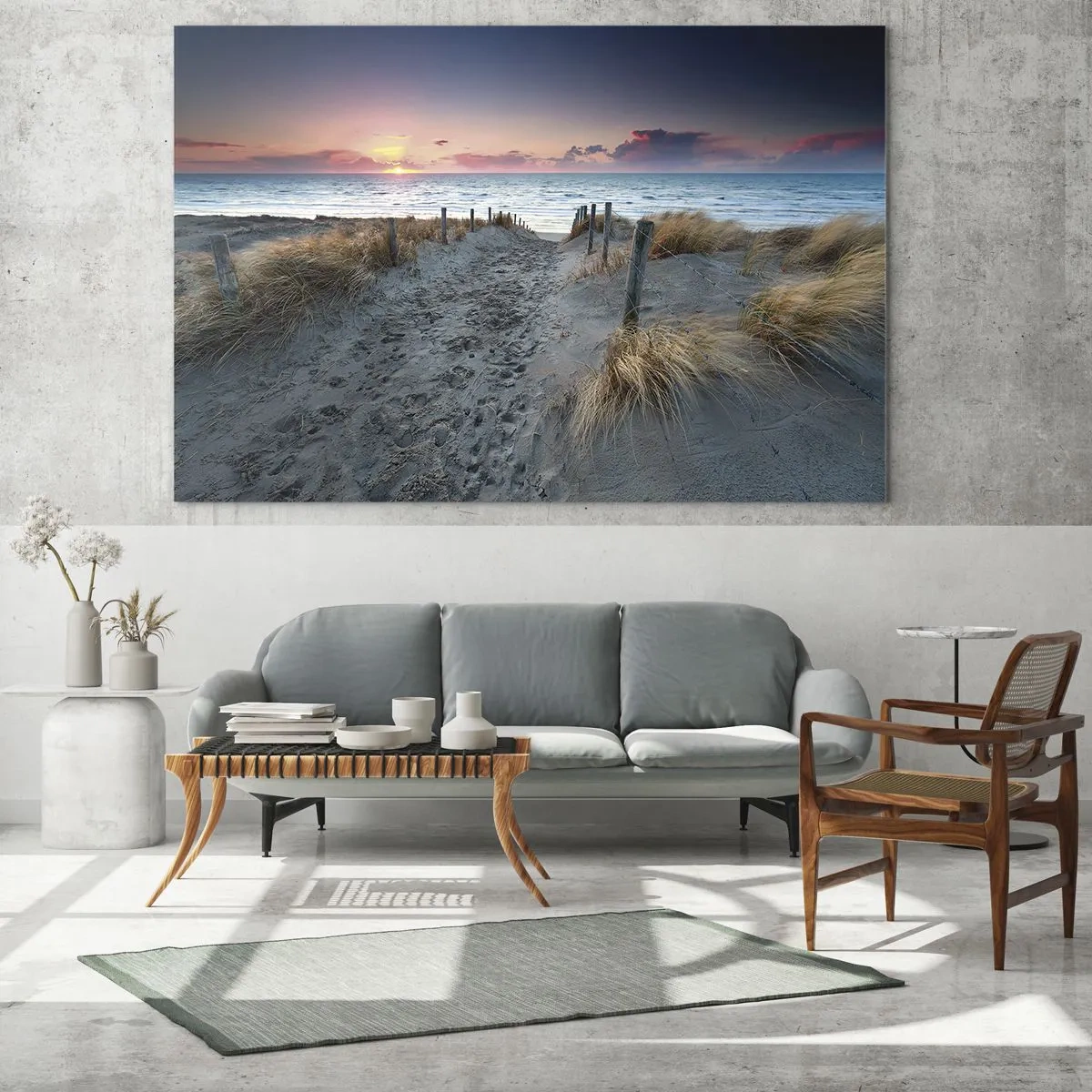 Impression sur verre - Image sur verre - Chemin menant à la plage au coucher du soleil - 140x50cm - Tu as versé l'éclat de l'arc-en-ciel sur les flots - Décoration murale moderne pour le salon et la chambre ARTTOR