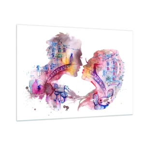 Impression sur verre - Image sur verre - Illustration d'un portrait abstrait de deux personnes en forme de cœur - 100x70cm - Le pont secret des soupirs - Décoration murale moderne pour le salon et la chambre ARTTOR