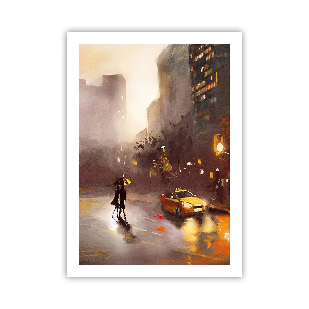 Affiche - Poster - Une aquarelle d'une ville nocturne à la lumière des lanternes - 50x70cm - Dans les lumières de New-York - Décoration murale moderne pour le salon et la chambre ARTTOR