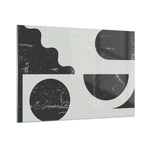 Impression sur verre - Image sur verre - Graphiques géométriques abstraits avec abrasions - 100x70cm - Composition dessus et dessous - Décoration murale moderne pour le salon et la chambre ARTTOR