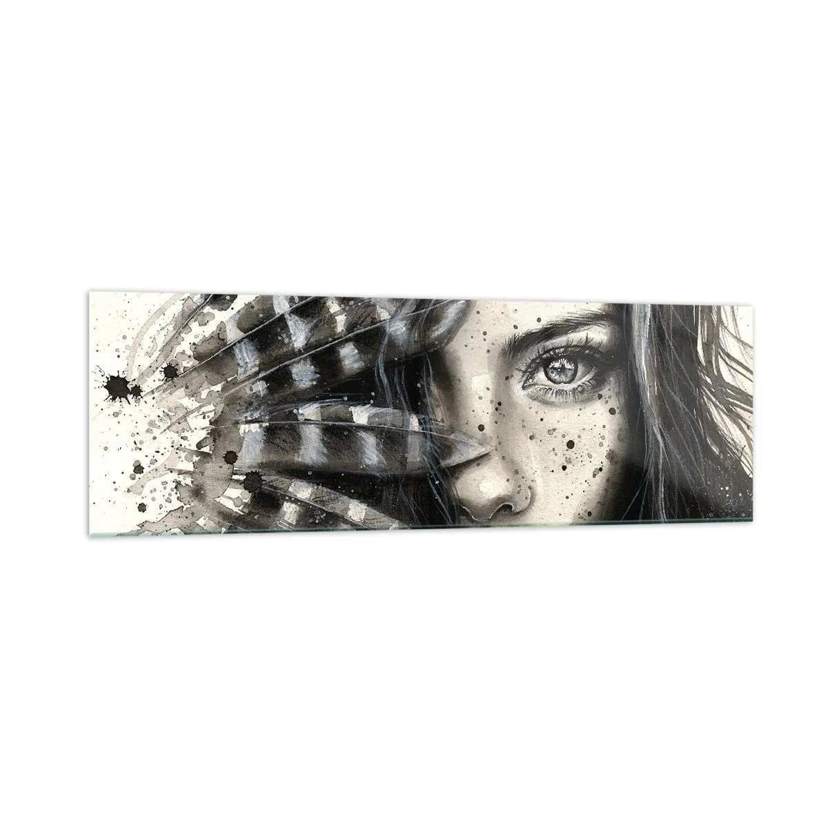 Impression sur verre - Image sur verre - Portrait artistique d'une femme avec des détails abstraits - 160x50cm - Beauté sauvage - Décoration murale moderne pour le salon et la chambre ARTTOR