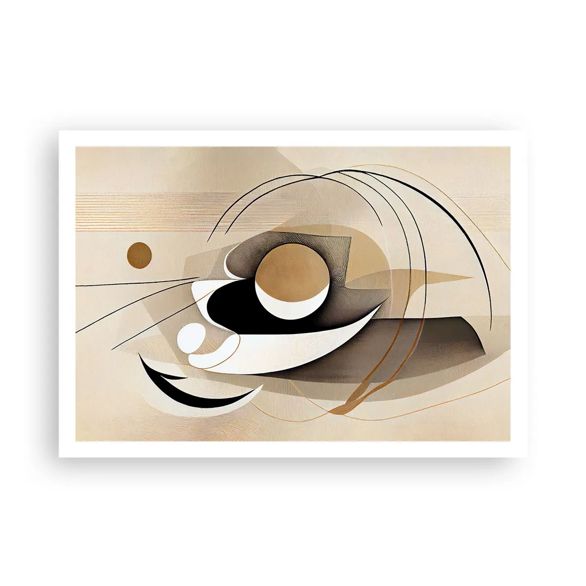 Affiche - Poster - Composition abstraite dans les tons beige et noir - 100x70cm - Composition : l'essence des choses - Décoration murale moderne pour le salon et la chambre ARTTOR