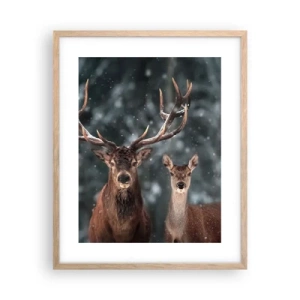 Affiche dans un chêne clair - Poster - Le roi de la forêt avec sa femme - 40x50 cm