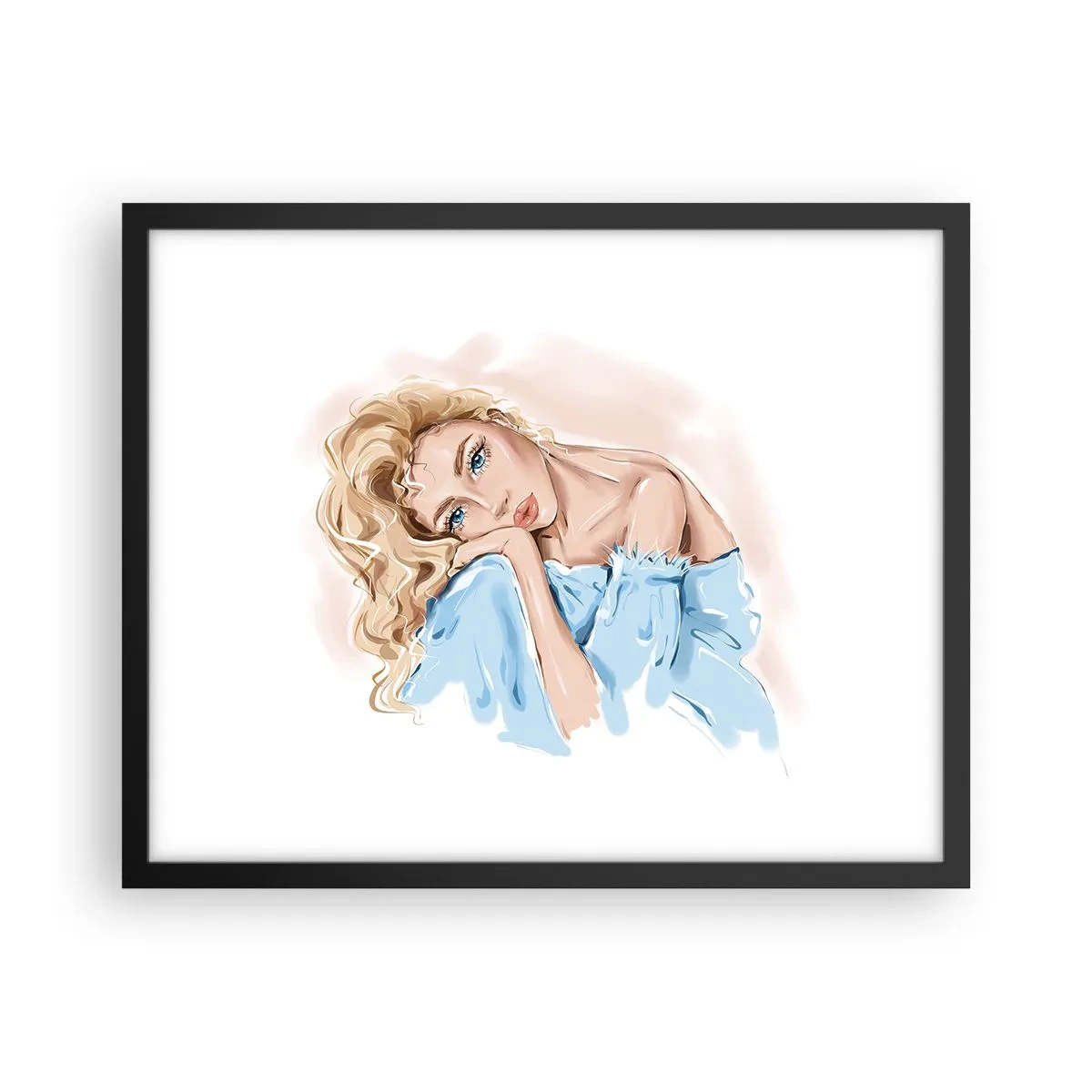 Affiche dans un cadre noir - Poster - Rêveuse en bleu - 50x40 cm