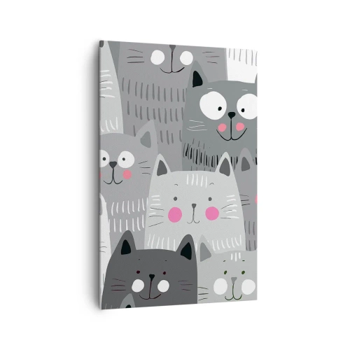 Impression sur toile - Image sur toile - Un motif amusant avec des chats dans des tons de gris - 80x120cm - Le monde des chats - Décoration murale moderne pour le salon et la chambre ARTTOR
