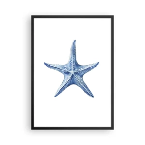 Affiche dans un cadre noir - Poster - Étoile de mer bleue sur fond blanc - 50x70cm - Étoile de mer - Décoration murale moderne pour le salon et la chambre ARTTOR