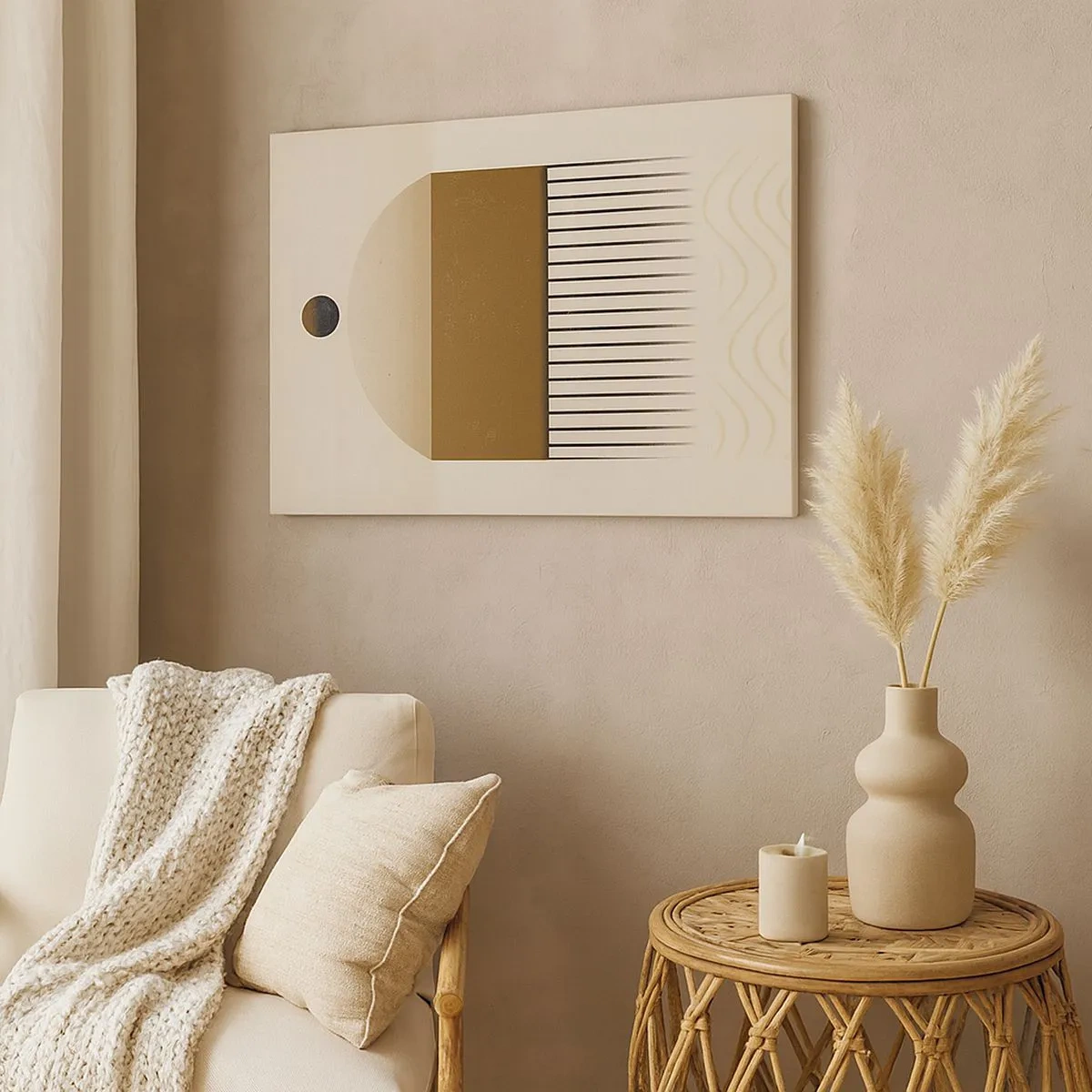 Impression sur toile - Image sur toile - Composition géométrique abstraite dans les tons beige et marron - 70x50cm - Différents états - Décoration murale moderne pour le salon et la chambre ARTTOR