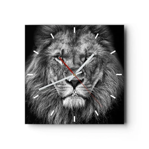 Horloge murale - Pendule murale - Portrait d'un lion majestueux en noir et blanc - 30x30cm - En vêtement de sacre - Décoration murale moderne pour le salon et la chambre ARTTOR