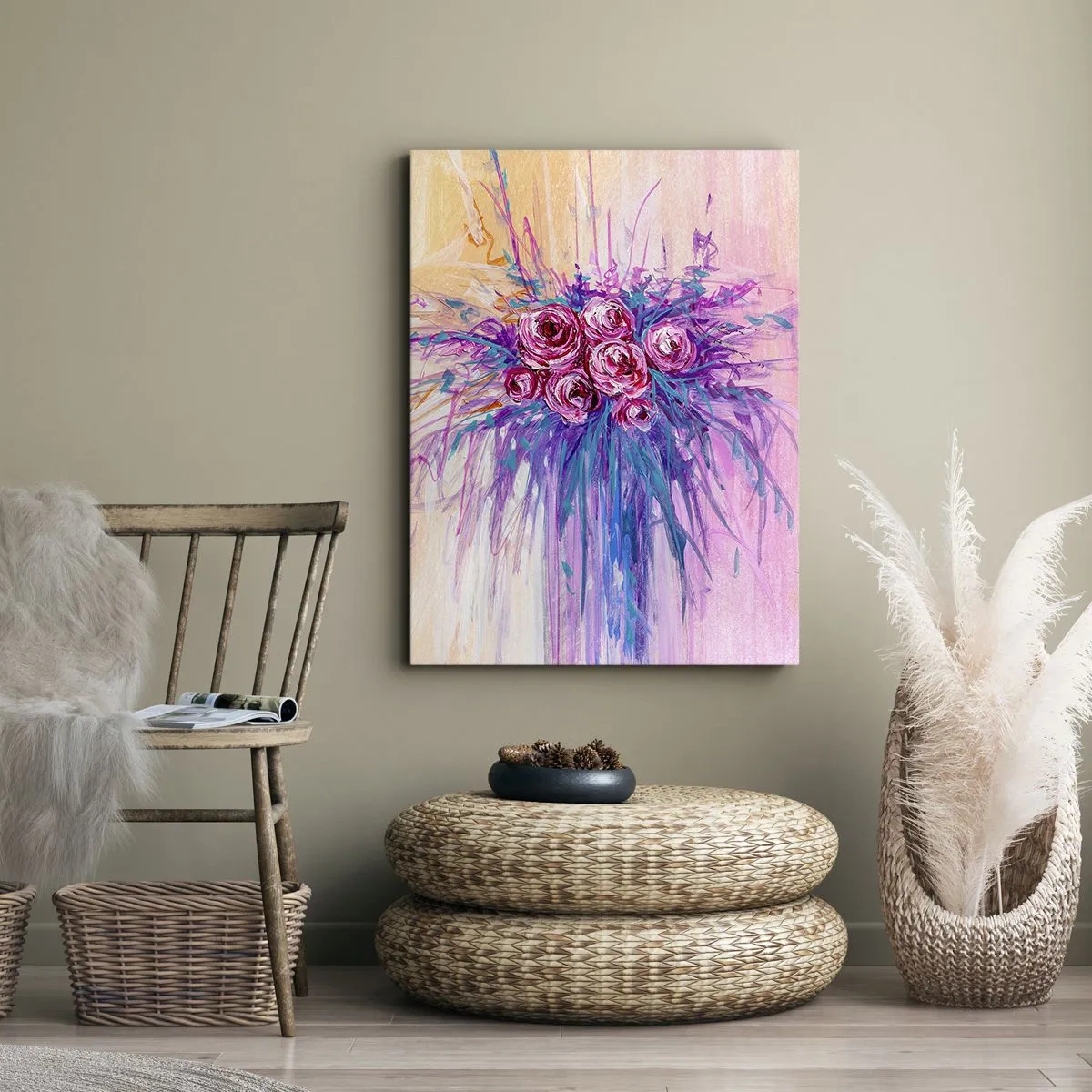 Impression sur toile - Image sur toile - Un bouquet de roses aux couleurs pastel - 80x120cm - Fontaine aux roses - Décoration murale moderne pour le salon et la chambre ARTTOR