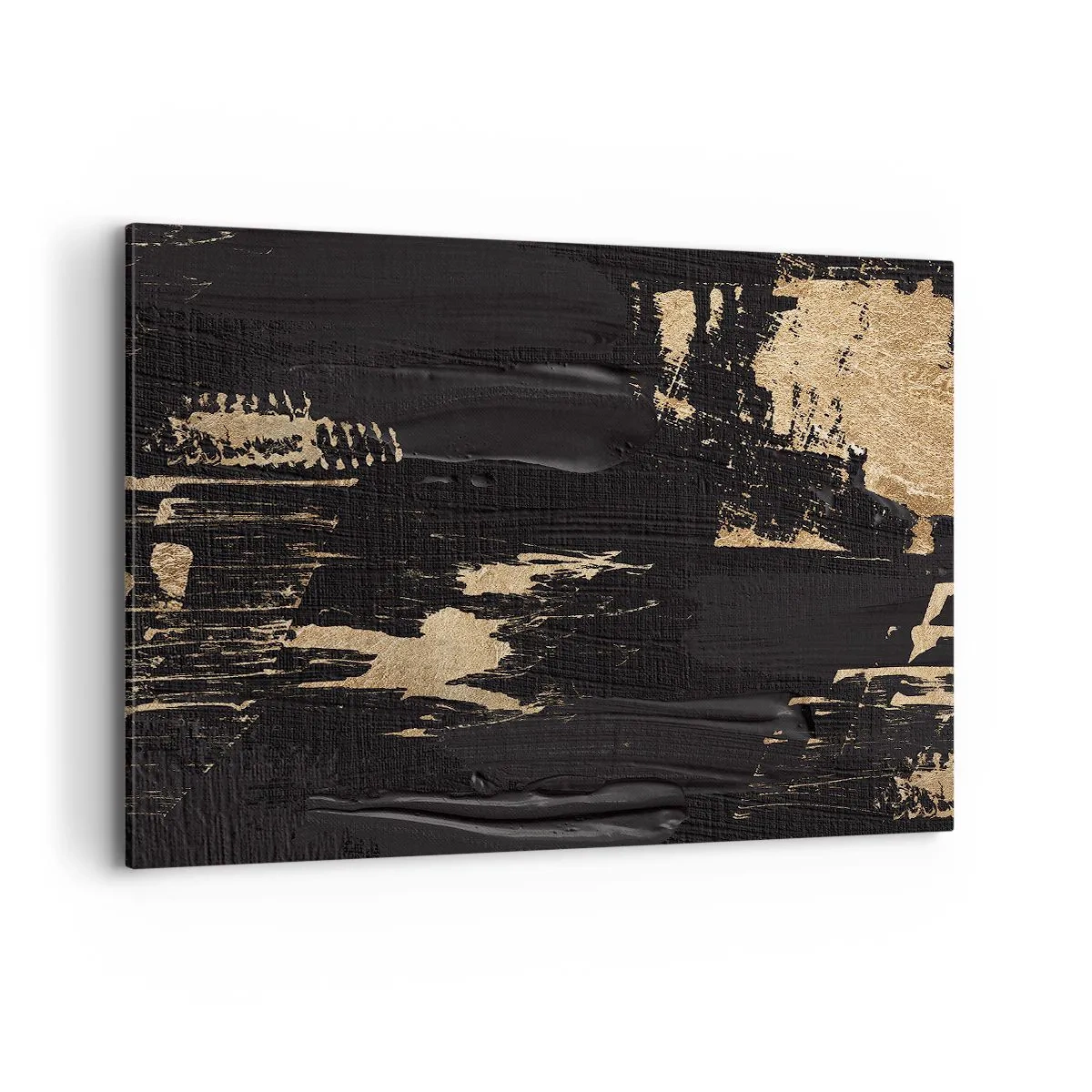 Impression sur toile - Image sur toile - Composition abstraite dans les tons de noir et d'or - 100x70cm - Empreinte du toucher - Décoration murale moderne pour le salon et la chambre ARTTOR