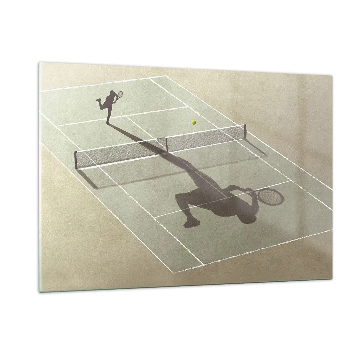 Impression sur verre - Image sur verre - La silhouette d'un joueur de tennis et son ombre sur le court pendant un service - 120x80cm - Dépassement de soi - Décoration murale moderne pour le salon et la chambre ARTTOR