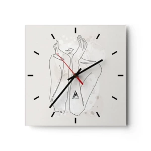 Horloge murale - Pendule murale - Ligne de contour montrant les mains d'une femme sur un fond clair - 30x30cm - Instant de rêve - Décoration murale moderne pour le salon et la chambre ARTTOR