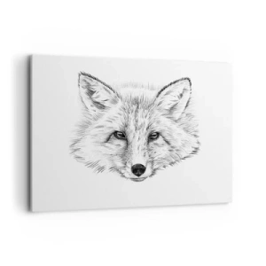 Impression sur toile - Image sur toile - Dessin en noir et blanc d'une tête de renard sur fond blanc - 100x70cm - Ces yeux peuvent-ils mentir ? - Décoration murale moderne pour le salon et la chambre ARTTOR