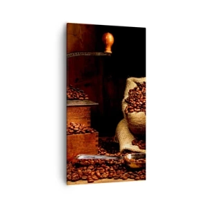 Impression sur toile - Image sur toile - Nature morte avec grains de café et moulin - 55x100 cm