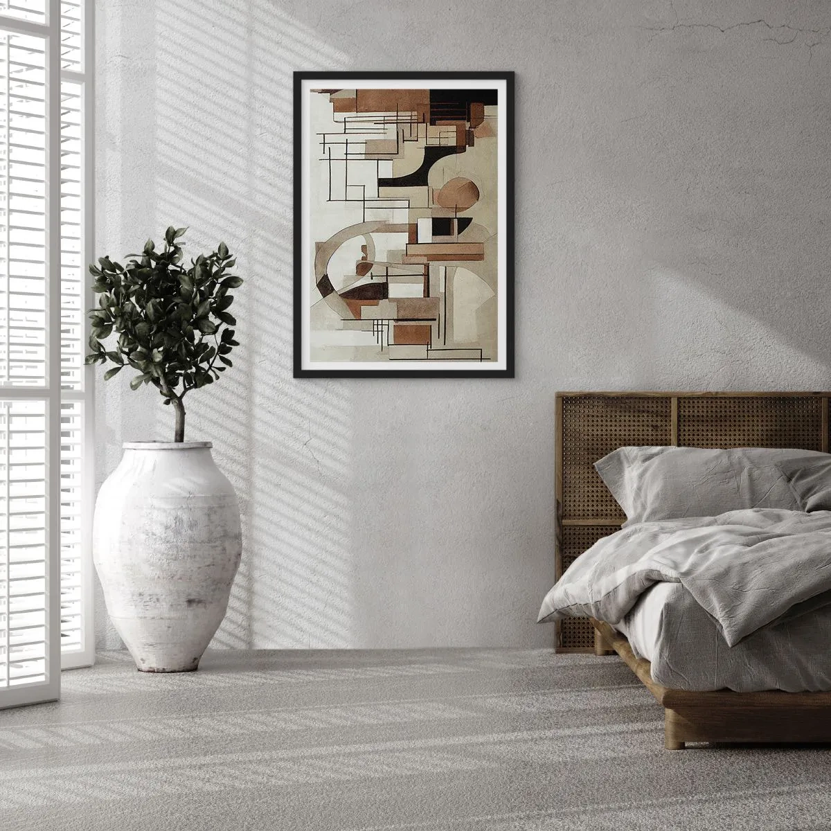 Affiche dans un cadre noir - Poster - Abstraction géométrique dans les tons de marron et de beige - 50x70cm - Paysage urbain 2.0 - Décoration murale moderne pour le salon et la chambre ARTTOR