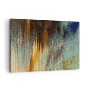 Impression sur toile - Image sur toile - Une composition abstraite de couleurs dans des tons d'or, de marron et de bleu. - 120x80cm - Une composition de couleirs non fortuite - Décoration murale moderne pour le salon et la chambre ARTTOR