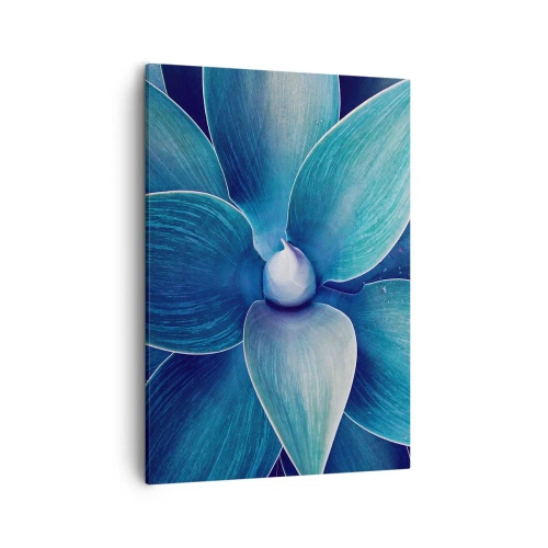 Impression sur toile - Image sur toile - Gros plan d'une fleur abstraite dans des tons de bleu - 50x70cm - Le bleu du ciel - Décoration murale moderne pour le salon et la chambre ARTTOR