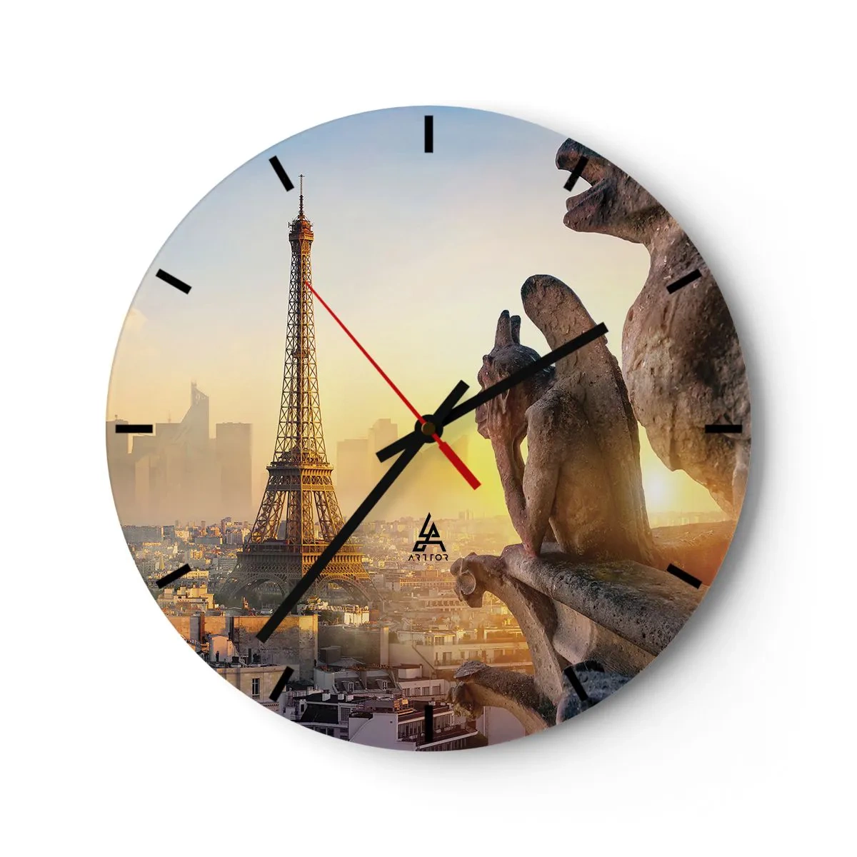 Horloge murale - Pendule murale - Panorama de la ville au coucher du soleil avec vue sur la tour et les sculptures - 30x30cm - Tellement de choses ont changés... - Décoration murale moderne pour le salon, la cuisine et la chambre ARTTOR