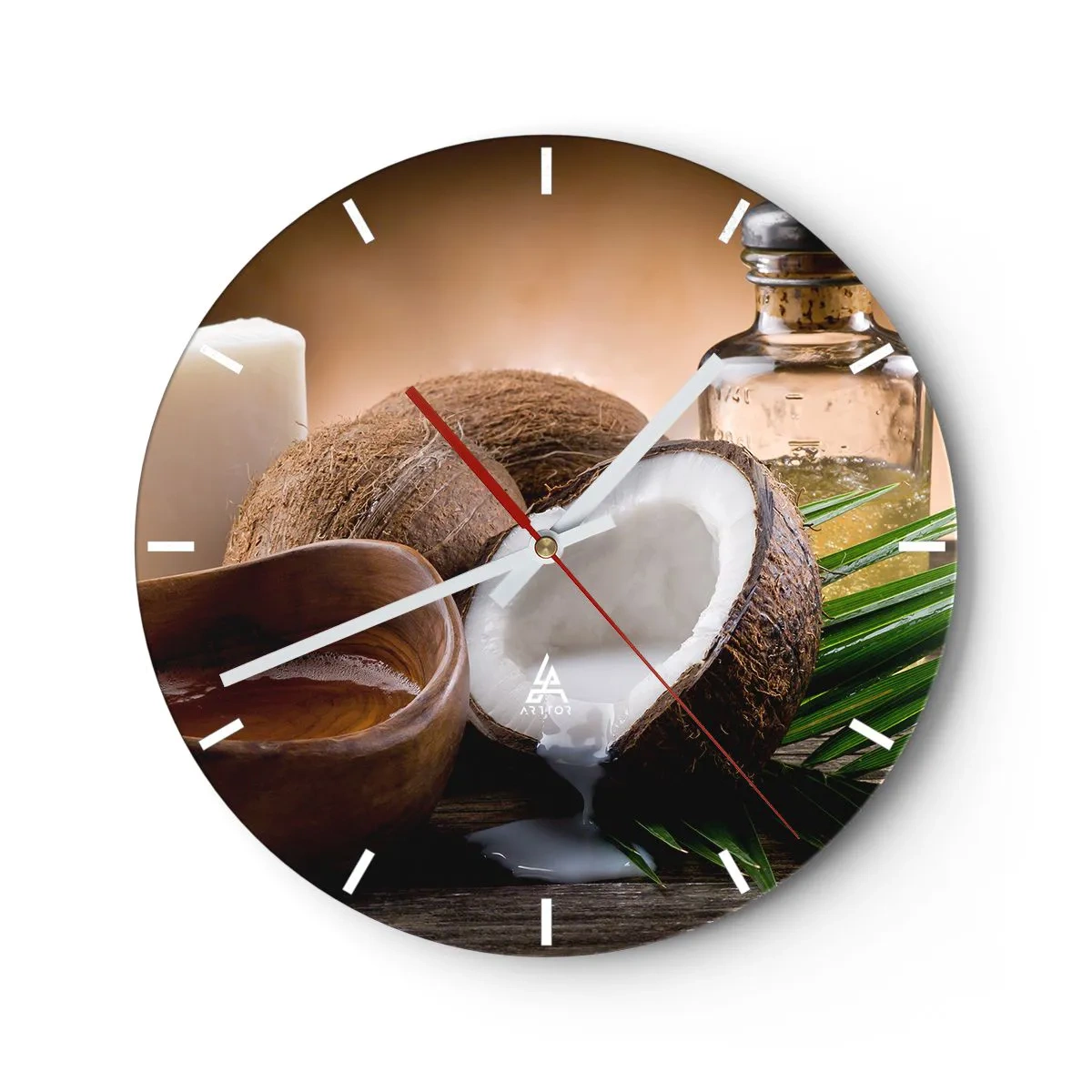Horloge murale - Pendule murale - Noix de coco fendue au lait et accessoires tropicaux - 30x30cm - Santé des îles tropicales - Décoration murale moderne pour le salon, la cuisine et la chambre ARTTOR