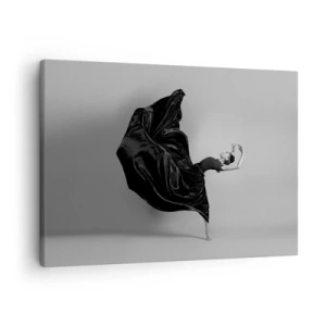 Impression sur toile - Image sur toile - Une danseuse élégante en robe noire en mouvement - 70x50cm - Musique ailées - Décoration murale moderne pour le salon et la chambre ARTTOR