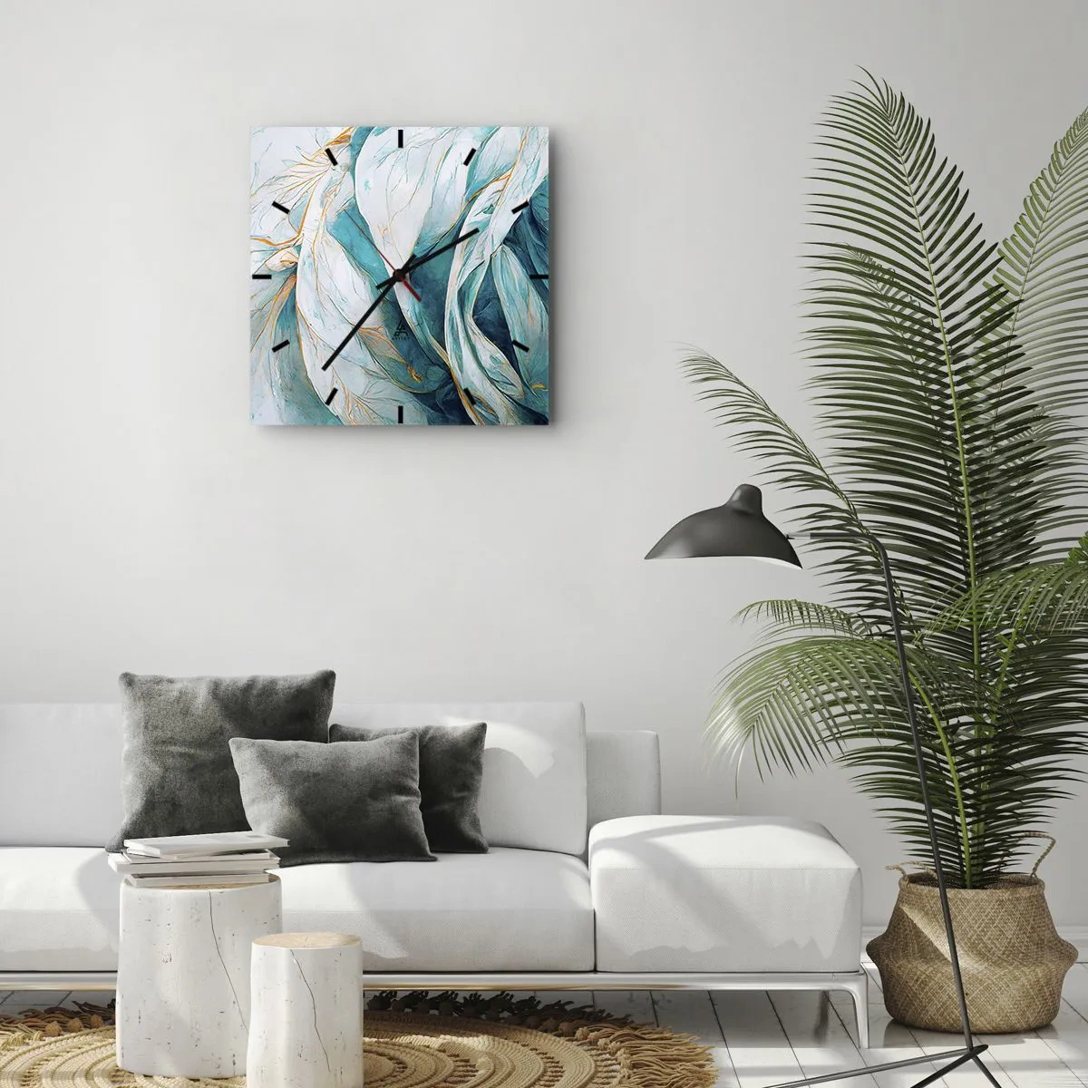 Horloge murale - Pendule murale - Abstraction bleue avec un motif doré - 30x30 cm