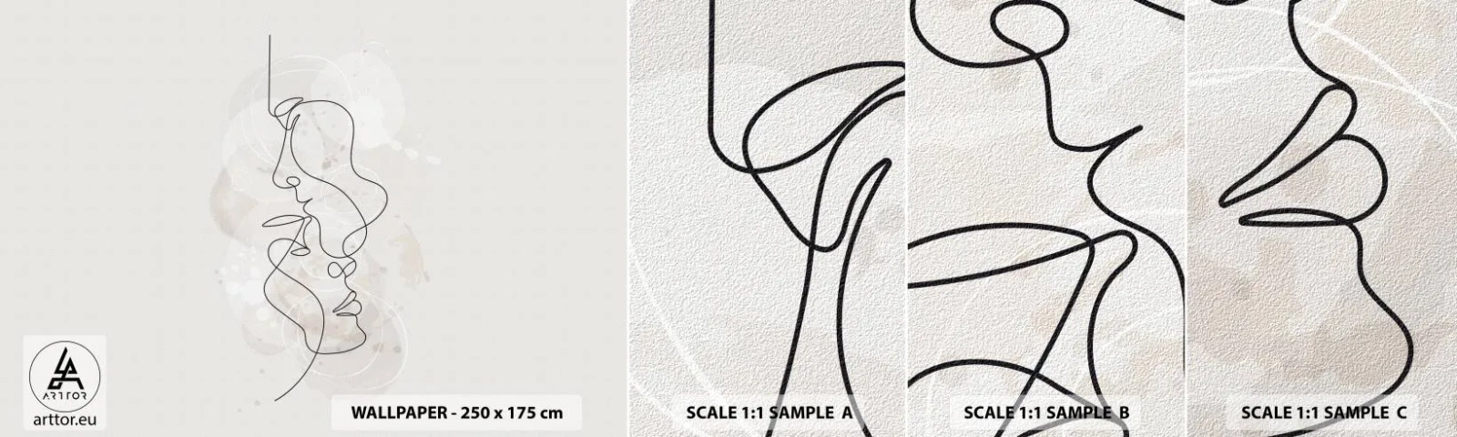 Échantillon de Papier Peint Autocollant Deluxe Sticker - Emmêlé dans une étreinte - Abstraction, Homme, Femme - 100x30 cm