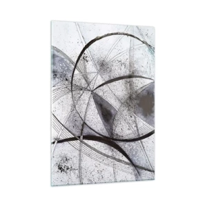 Impression sur verre - Image sur verre - Une composition en noir et blanc de lignes entrecroisées et d'arcs géométriques. - 50x70cm - Fantaisie futuriste - Décoration murale moderne pour le salon et la chambre ARTTOR