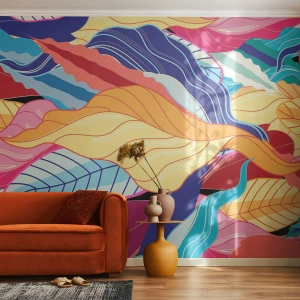 Papier peint sur mesure Premium Canvas - Un désordre coloré - Abstraction, Feuilles colorées, Morceau