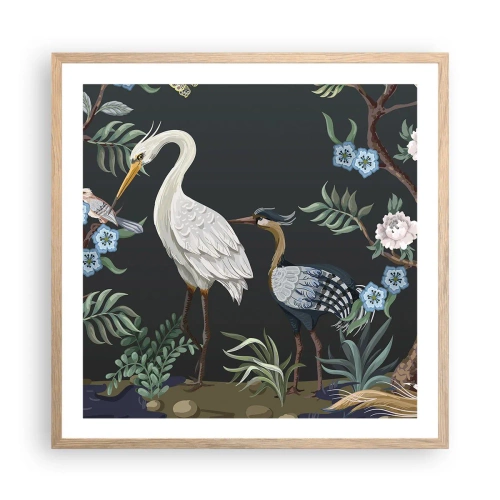 Affiche dans un chêne clair - Poster - Parade d'oiseaux - 60x60 cm