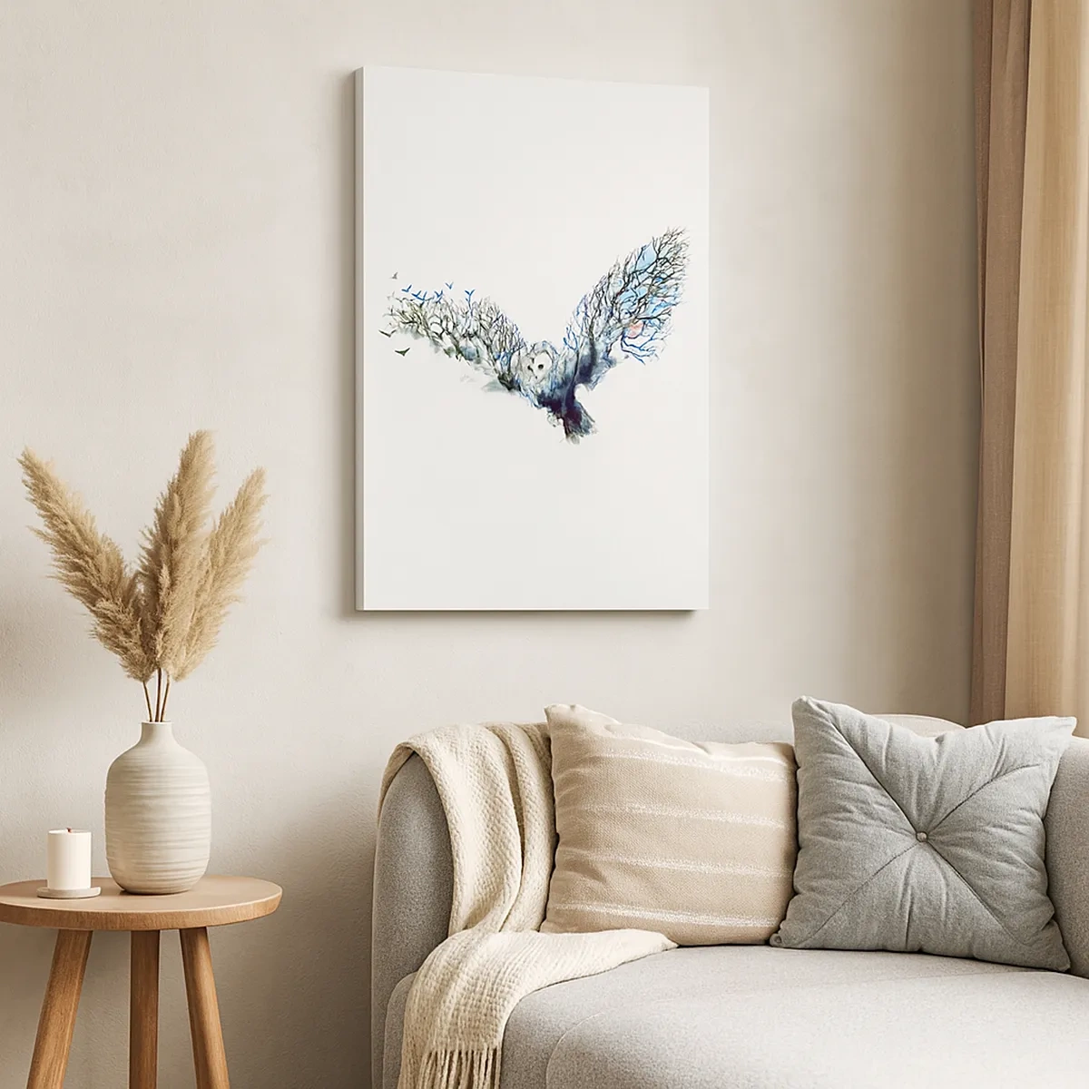Impression sur toile - Image sur toile - Graphique artistique d'un hibou aux ailes déployées - 50x70cm - Sur les ailes de la forêt - Décoration murale moderne pour le salon et la chambre ARTTOR