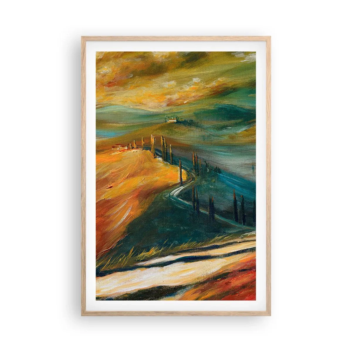Affiche dans un chêne clair - Poster - paysage toscan - 61x91 cm