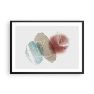 Affiche dans un cadre noir - Poster - Formes abstraites aux couleurs délicates et aux lignes dorées - 70x50cm - Coraux de l'espace - Décoration murale moderne pour le salon et la chambre ARTTOR
