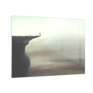 Impression sur verre - Image sur verre - Silhouette d'une personne debout au bord d'une falaise au-dessus du brouillard - 70x50cm - Tout en haut, bien entendu! - Décoration murale moderne pour le salon et la chambre ARTTOR